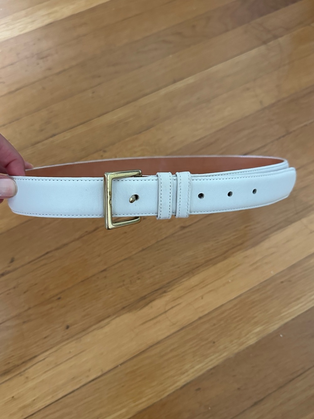 Coach White Leather Belt with Gold Buckle